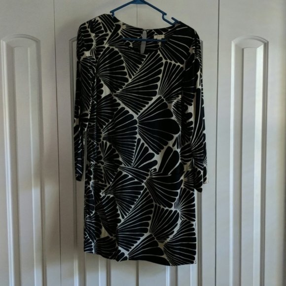 J. Crew black and tan pattern dress with 3/4 sleeves and pockets - Picture 9 of 10